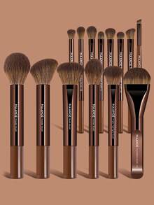 MAANGE 1支/13支/14支/17支专业化妆刷套装，包含柔软化妆刷、化妆包和化妆海绵，旅行化妆刷套装 - 巧克力棕 - 查看 16