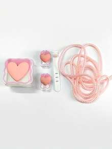 粉色心形5件套充电器保护套，兼容苹果14英寸数据线和13英寸Pro充电器，支持20W快充，女士礼物，妇女节礼物 - 彩色 - 查看 5