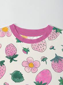 Bamboo Fiber - Summer Strawberry Print Set, Cute Pink Print, Comfortable And Fitted, Highly Elastic, Machine Washable, Suitable For Outdoor Summer Infant Boy Girl Use. - Màu Hồng baby - Xem 4
