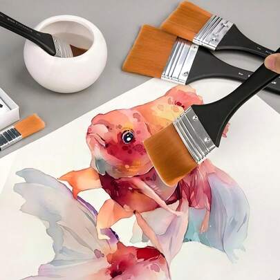 Nylon Wide Head Paint Brushes, Suitable For Acrylic, Oil, Sketch, Watercolor Painting, Art Supplies, Back To School Essential