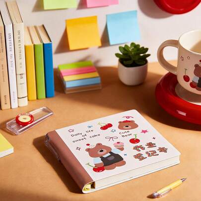 Estuche para lápices con diseño de cereza y animal, cuaderno portátil y lindo para tomar notas, mini libreta de bolsillo para estudiantes hacer tareas, papel grueso y plano, útiles escolares portátiles, elegante cuaderno de campus