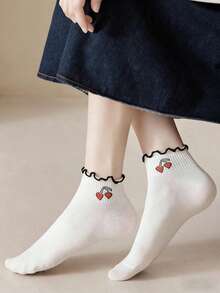 1/3/5/10 paires de chaussettes courtes pour femmes, chaussettes invisibles à motif cerise mignon, chaussettes de cheville, chaussettes grises, chaussettes pour femmes, chaussettes bateau pour femmes, chaussettes courtes d'équipage pour femmes, convenant à toutes les saisons, détails en maille respirante, absorbant l'humidité, douces et lisses, adaptées aux vacances, aux sports, aux tenues décontractées, professionnelles et quotidiennes, combinaisons de couleurs aléatoires - Multicolore - Voir 5