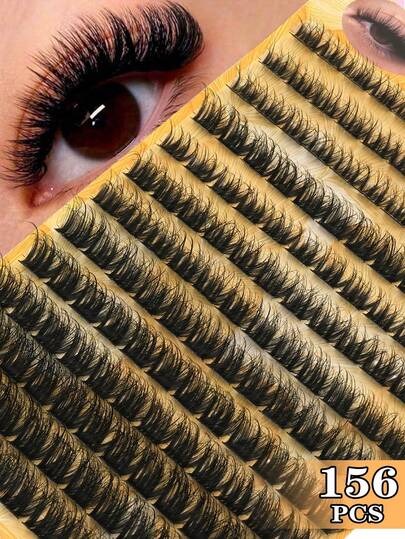 156 Pairs 10-16mm Natural-Looking Fanned Out Criss-Cross Soft & Unique Reusable Fake Eyelashes, Suitable For Daily Wear, Wedding, Date, Party, Music Festivallash Clusters,Eyelash Clusters,Individual Eyelashes,Lashes,Fake Lashes