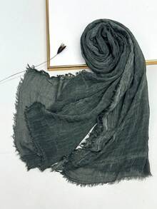 1PC Solid Color Breathable Scarf With Fringed Edges, Fashionable Headwrap Casual Long Scarf - Multicolor - View 14