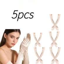 5 Stück/1 Stück 21-Zoll Satin Opernhandschuhe für Frauen, elegante Handschuhe in Ellbogenlänge, Halloween Kostüm Accessoire, Hochzeit Frühling/Sommer Handschuhe mit UV-Schutz - A - Übersicht 7