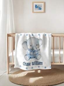 Personalized Elephant Baby Blanket, New Baby Boy Gift, Baby Shower Gift, Gift For Boy, Teddy Bear Nursery Blanket, Blue Toddler Blanket - Multicolor - View 5