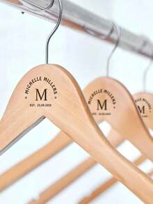 1pc Custom Name And Role Hanger, Custom Wedding Style Hanger With Name And Role, Custom Wedding Hanger, Personalized Name And Role Hanger, Personalized Hanger, Wedding Hanger For Groomsman, Groom Suit Hanger, Bridesmaid Proposal, Wedding Dress Hanger, Best Man Gifts, Wedding Decor, Wooden Hanger, Ideal For Anniversaries, Wedding Gift, Best Gift For Couples, Besties, Girlfriend, Boyfriend, Colleagues, Gift For Him/Her - Light Wood With Bar - View 3
