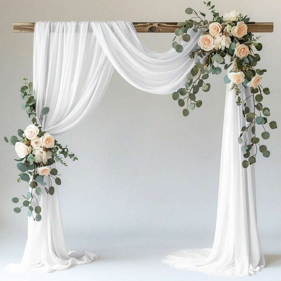 1pc 75*300cm/75*600cm Chiffon Curtain Fabric For Wedding Arch, Outdoor Window Curtain Backdrop, Transparent Arch Curtain, Suitable For Thanksgiving, Christmas, Wedding Ceremony, Party Ceiling Decor, Lavender Color Transparent Chiffon Curtain Fabric For Wedding Arch Decor - White - View 1