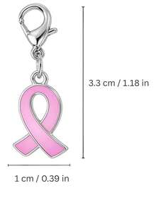 6个粉红丝带吊坠，带龙虾扣，癌症防治宣传合金吊坠，可用于钥匙链、钱包拉链头、手链夹式吊坠 - 彩色 - 查看 2