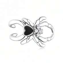 1pc 925 Sterling Silver Black Enamel Spider Pendant, Unisex Halloween Jewelry Gift - Silver - View 6
