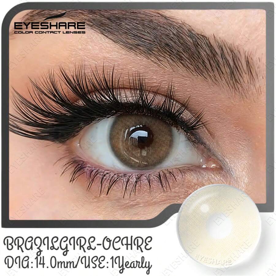 Soft EYESHARE Natural Brown BRAZILGIRL Series, 2 Pieces Green For Men And Women For Makeup, In Shades Of Brown, Blue And Gray, For Annual Use, Shipped From Brazil - (No Prescription) - OCHRE - 查看 1
