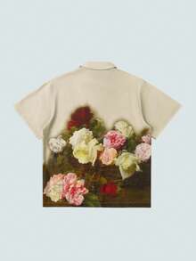 Modcrash Men's Summer Short Sleeve Polo Shirt With Rose Print, Fashion Blouse Spring To Summer - Apricot - View 2