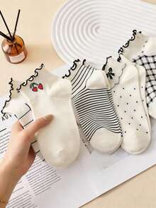 1/3/5/10 paires de chaussettes courtes pour femmes, chaussettes invisibles à motif cerise mignon, chaussettes de cheville, chaussettes grises, chaussettes pour femmes, chaussettes bateau pour femmes, chaussettes courtes d'équipage pour femmes, convenant à toutes les saisons, détails en maille respirante, absorbant l'humidité, douces et lisses, adaptées aux vacances, aux sports, aux tenues décontractées, professionnelles et quotidiennes, combinaisons de couleurs aléatoires - Multicolore - Voir 2