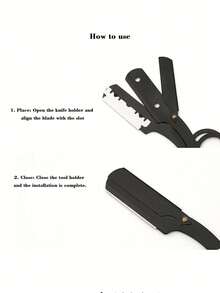 1 Black Scraper+10 Blades;Unisex Folding Travel Straight Edge Razor Set With Ultra-Thin Stainless Steel Double-Sided Blades, Suitable For Home And Salon Beauty Use - Knife Holder - View 6