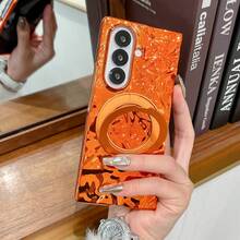 Wave Ripples 1pc Women/Girls Folding Phone Case, Orange Electroplated 360° Rotation Bracket Protective Cover For Samsung Galaxy Z Fold7, Galaxy Z Fold6, Galaxy Z Flip7, Galaxy Z Flip7FE, Galaxy Z Flip6, Galaxy Z Flip5 - Multicolor - View 12