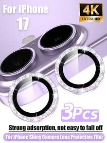 Alloy Camera Lens Protector 3pcs Camera Lens Protector Compatible With IPhone 17/17Pro/17Promax/16/15/14/13/12/11/16Pro/Pro/Promax, Separate Shiny Metal Ring Tempered Glass Camera Screen Protector, Fit For Phone Case (Glitter Purple) Spring Gift Birthday Anniversary - Mauve Purple - View 18