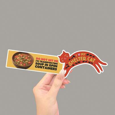 Pegatina de parachoques divertida de "No me golpees, estoy transportando sopa en recipientes abiertos", pegatina de coche amarilla, regalo de broma absurdo de comida, pegatina de vinilo resistente al agua - Amo mi pegatina de parachoques de gato de refugio, pegatina de botella de agua, pegatinas divertidas, pegatinas lindas, pegatina de portátil, pegatinas, pegatina para portátil