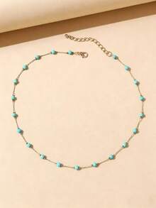 1条时尚串珠铜链项链，女款，珠子数量略有差异，长度规格以实物为准。 - 水鴨藍 - 查看 3