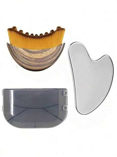 2pcs/1pc Lymphatic Shaping Face & Body Brush Set And Stainless Steel Face Gua Sha Board Set, Lymphatic Drainage Massager, Suitable For Face, Chin And Jawline Sculpting, Facial Massage Tools Set, Skin Tightening Gua Sha Board, Beauty Tools, Skincare Tools.