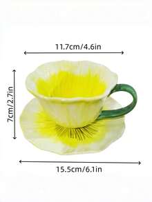 1 Set Ceramic Floral Coffee Cup (Cup + Saucer), Yellow, White, Creative Floral Drinkware, High-End Handpainted Afternoon Tea Cup And Saucer Set, Suitable For Coffee, Tea, Milk, Ramadan Gift - Multicolor - View 11