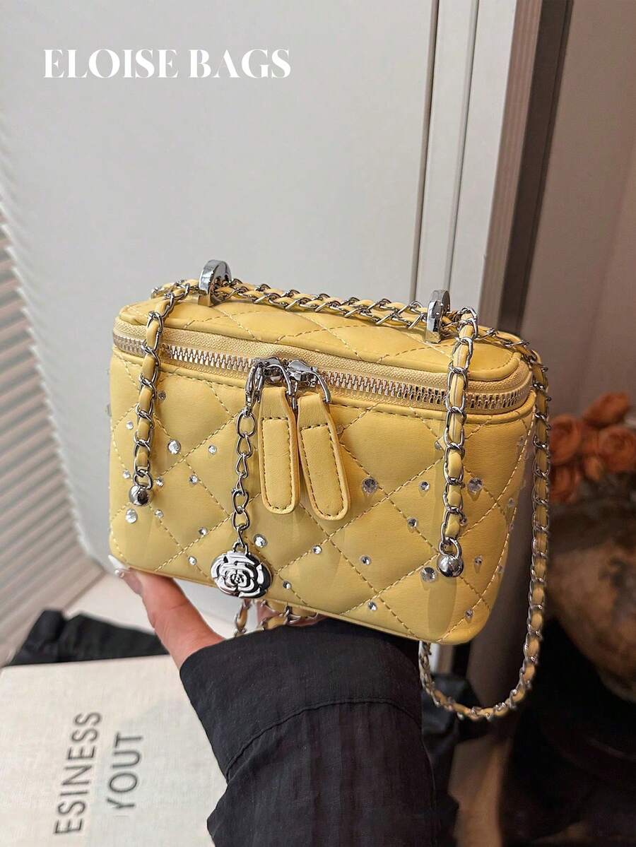 Mini Chic Rhombus Chain Strap Crossbody Bag, Versatile Square Shoulder Bag For Casual Wear - Yellow - View 1