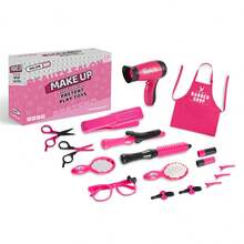 17PCS Children's Hair Salon Pretend Play Tool Toy Set, Wig Styling Set, With Hair Dryer, Barber Apron, Montessori Fine Motor Skill Training Toy, Hairstylist Accessories, Pink Barber Shop Role Play Set, Gift For Girls - Multicolor - View 5