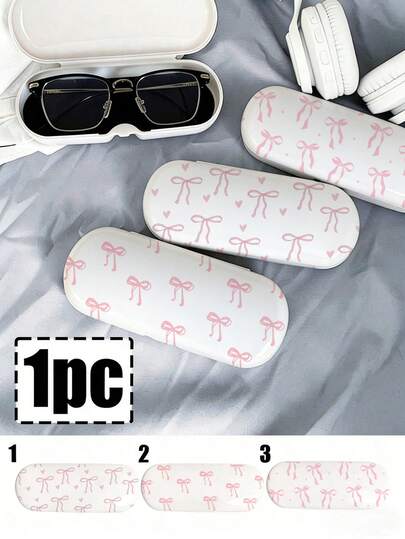 Bow & Heart Print Eyeglass Case, Ins Style Glasses Storage Box, Multi-Functional Storage Box, Fashion Eyewear Case, Innovative Minimalist Design, Portable Waterproof Dustproof, Suitable For Sunglasses And Prescription Glasses, Protective Eyewear Storage Box, Unisex Glasses Organizer
