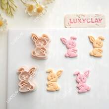 2 piezas de cortadores de arcilla polimérica con forma de conejo, cortadores de arcilla con patrón de conejo en relieve para hacer colgantes y joyas DIY, herramientas de manualidades de arcilla polimérica con temática del Día de Pascua - Conejo - Ver 4