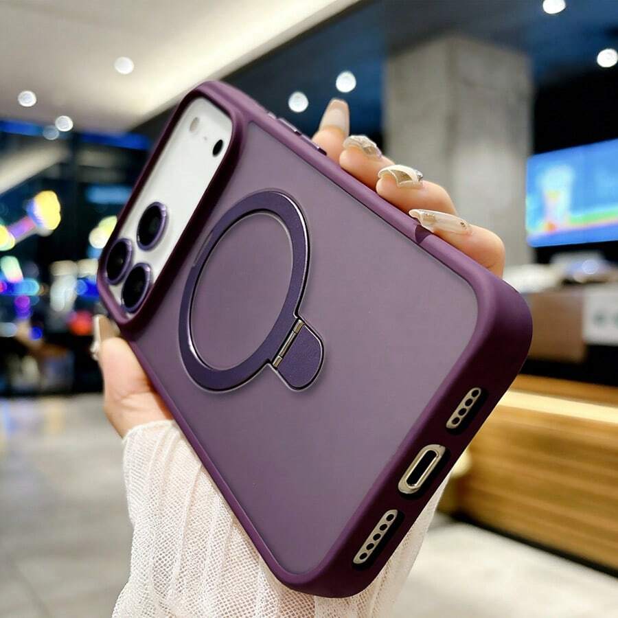 DECOPHONE 1. Ốp lưng điện thoại trong suốt mờ có giá đỡ vòng, tương thích với Apple 17/17 Pro/17 Plus/Air, hỗ trợ sạc không dây, bao gồm kính bảo vệ màn hình và miếng dán bảo vệ, chống nước, chống sốc, chống rơi và chống trầy xước, kèm giá đỡ vòng kim loại. - Màu tím - Xem 1