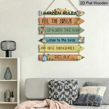 6pcs Charming Garden Rules Spring Floral Wooden Decor Set, Refresh For Spring, Relaxing Slogan Wall Decor, Fence Decor, Garden Decor, Balcony Decor, Spring Decor, Room Decor, Home Decor - Multicolor - View 6