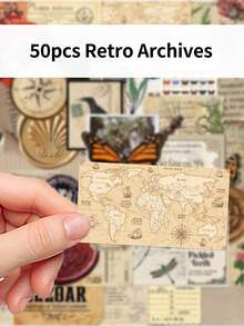 50pcs Retro Vintage Archive Stickers High-Quality DIY Journal Stickers Luggage & Scooter Decorations Personalized Laptop Stickers - Multicolor - View 7