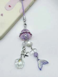 Dây đeo điện thoại kiểu nàng tiên cá Comfort Fit Ocean Element 1 chiếc, họa tiết vỏ sò sao biển màu tím, đính hạt cườm, phụ kiện điện thoại hình nàng tiên cá, thích hợp làm quà tặng cho mẹ, gia đình, bạn bè, sinh nhật, ngày lễ, phụ kiện điện thoại mùa xuân, quà sinh nhật. - Màu tím hoa cà - Xem 5