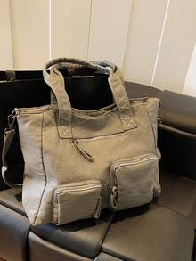 Schwarze PU-Leder Krokodilleder-Textur Shopper mit großer Kapazität, Mehrfachtasche-Design geeignet für verschiedene Anlässe, kann als Schulter- oder Umhängetasche getragen werden, verstellbarer Riemen, passend für 16-Zoll-Laptop, Akten, ideal für Einkaufen, Reisen, Urlaub, Lässig, weiche Textur - Grau - Übersicht 5