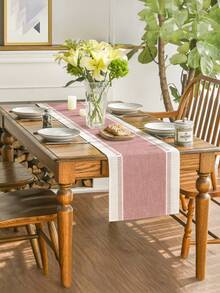1/4/5/6/7件套现代简约条纹撞色设计桌旗，亚麻质感耐用抗皱桌布，适用于餐桌/玄关、家居装饰套装、客厅装饰套装、卧室装饰套装、餐厅装饰套装，亚麻质感，多种尺寸可选，可作餐桌装饰、壁炉架装饰巾、餐垫、隔热垫等家居装饰。 - 柔霧粉 - 查看 5