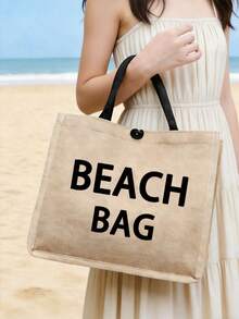 Bộ túi tote vải lanh in họa tiết "BAECH BAG", túi đeo vai tối giản dung tích lớn kèm túi đựng mỹ phẩm di động, túi đựng đồ dùng hàng ngày, túi mua sắm đa năng, túi quà tặng cá nhân hóa hoặc túi đựng bữa trưa. Thích hợp cho mua sắm, công sở, trường học, kỳ nghỉ. - Nhiều màu - Xem 4