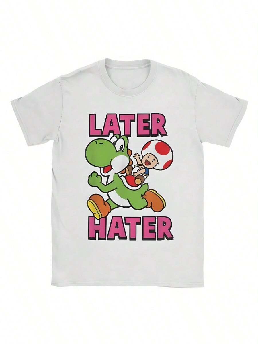 COOL SUMMER Supers Marios Yoshis Toad Later Hater T Shirts For Men 100 Cottonsss Funnysss TShirts Round Neck Game Anime Tee Shirt Clothing Gift Graphic Tees Men - 白色 - 查看 1