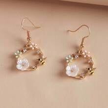 YZKM Korean Style Bee Wreath Silver Needle Earrings Fairy Shell Flower Earrings For Women Girls Party Gift Vintage Sweet Cute Jewelry - 金色 - 查看 4