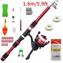 1.8米伸缩式鱼竿，带抛饵器，硬质FRP材质，便携式鲤鱼纺车竿，包含纺车轮、鱼饵、鱼钩、鱼竿套装 - 彩色 - 查看 11