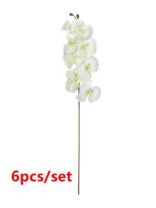 6株2.23英尺（约68厘米）白色仿真蝴蝶兰，8个花头，丝绸材质，适用于客厅、家居花园、婚礼、浪漫派对装饰、DIY月亮花环、情人节、母亲节、生日礼物、春节、送给女友或女性的礼物 - 白色 - 查看 9