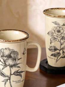Cirelle 1 pieza Taza de cerámica vintage con estampado floral, taza de postre o queso de estilo vintage francés de lados altos, material de cerámica, estampado floral vintage, gran capacidad para capuchino, postre, jugo, uso casual, té de la tarde, oficina - Multicolor - Ver 7