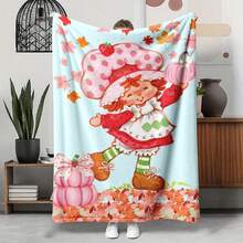 1pc Light Pink White Polka Dot S-Strawberry Pink Shortcake Cuddling Bunny Plush Print Flannel Blanket, 80s Nostalgic Gift For Fans, Sweet Themed Decor, Collectible & Cozy Throw,With For Couch, Bed, Camping, Travel, Office, Home Nap, Multipurpose Gift Flannel Blanket - multicolour 2 - 查看 14