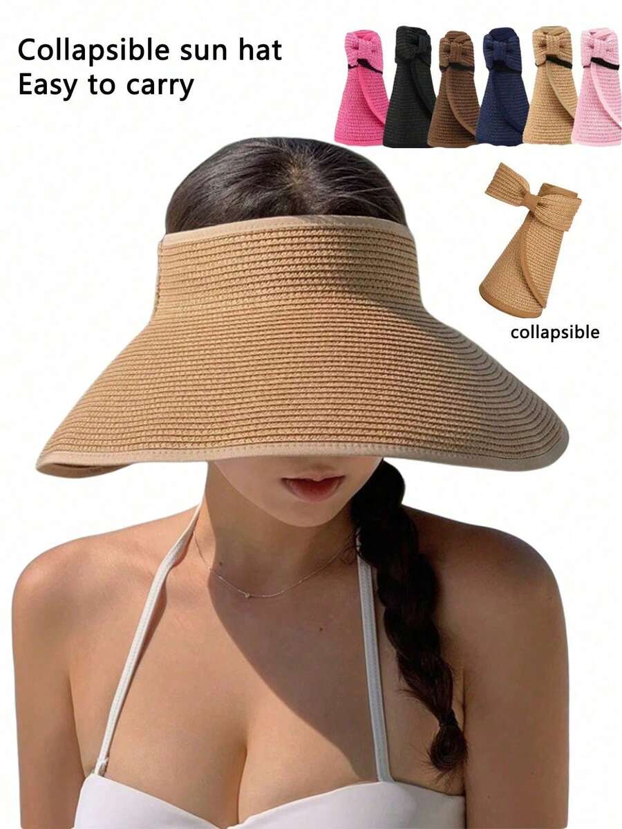 Adjustable Straw Hat, New Summer Fashion Unisex UV Protection Foldable Wide Brim Sun Hat, Casual Versatile Bohemian Retro Street Elegant Style, Polyester Fabric, Spring/Summer - Multicolor - View 1