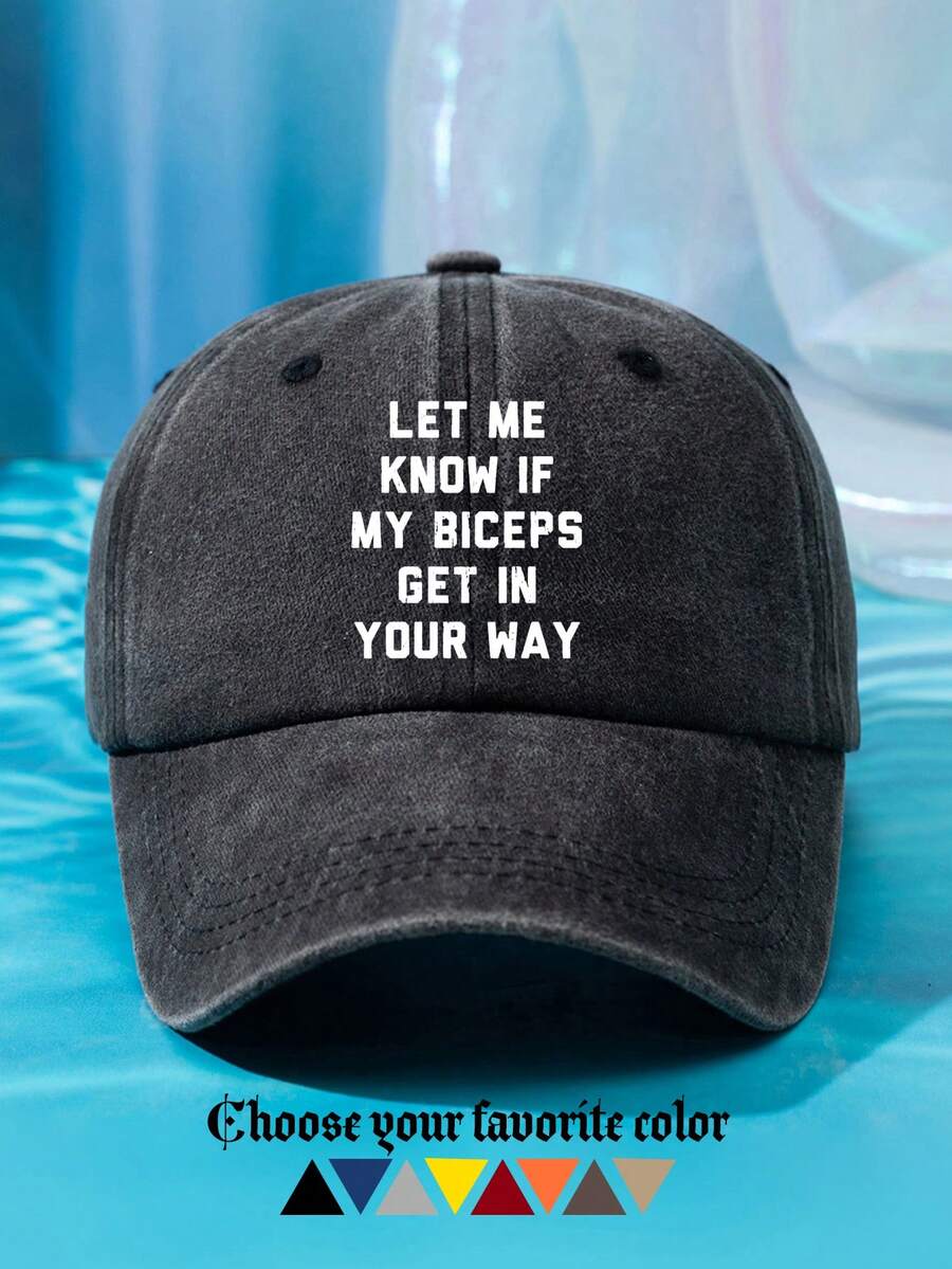 1顶男女通用户外休闲时尚“LET ME KOW”字母印花百搭水洗复古黑色棒球帽，适合春、夏、秋季日常搭配 - A - 查看 1