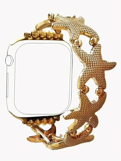 [Vacation Style Strap] 1pc Elastic Starfish Watch Band, Compatible With Apple Watch Bands 38/40/41/42/44/45/46/49mm, Zinc Alloy Stretch Strap, Suitable For Apple Watch Ultra 3/2/1 Series 1-11, Vacation Style Strap