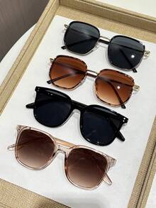 4pcs Women Plastic Wide Edged Square Solid Color Cheetah Print Tinted Lens Best Friend Style Classic Shades Basics Fashion Glasses Combination For School Outings,Street-Photography,Driving,Beach Party,Musical Festival Decoration - Multicolor - View 7