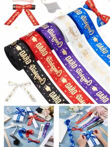 1/5条毕业纪念丝带，总长度24.6码，1英寸宽，金色烫印，涤纶罗纹工艺丝带，毕业季丝带，适用于礼品包装、毕业花环、毕业礼物等。 - 多色 - 查看 1