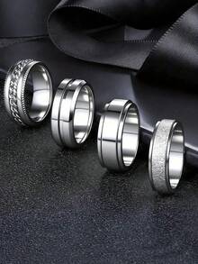 4pcs/Set Black Embossed Design Ring - Multicolor - View 28