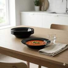 Set Of 10 Round Plastic Deep Plates For Meals - Black - View 6