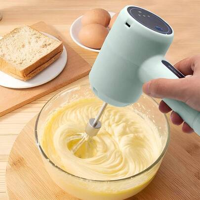 便携式手持无线电动搅拌器，小型家用打蛋器，奶油打发器，烘焙工具，3档自动控制，双搅拌头可更换，适用于搅拌、混合、制作饼干、蛋糕等。
