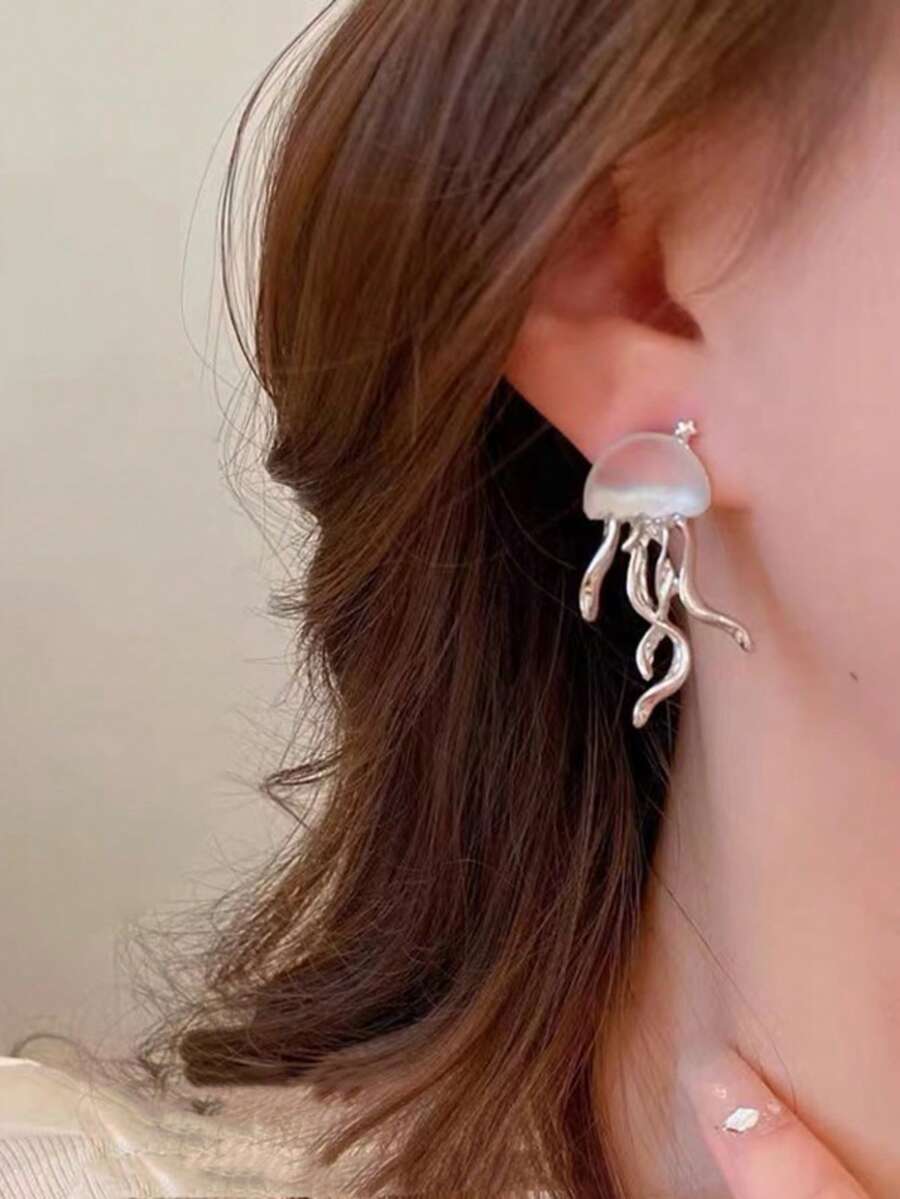 1 Pair Fashionable Creative Design Cute Niche Personalized Earrings, Suitable For Vacation Wear - Silver - View 1